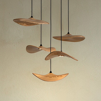 Modern Wood Natural Style Lotus Leaf LED Pendant Light