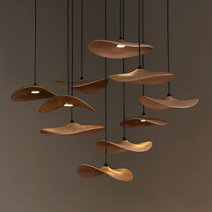 Modern Wood Natural Style Lotus Leaf LED Pendant Light