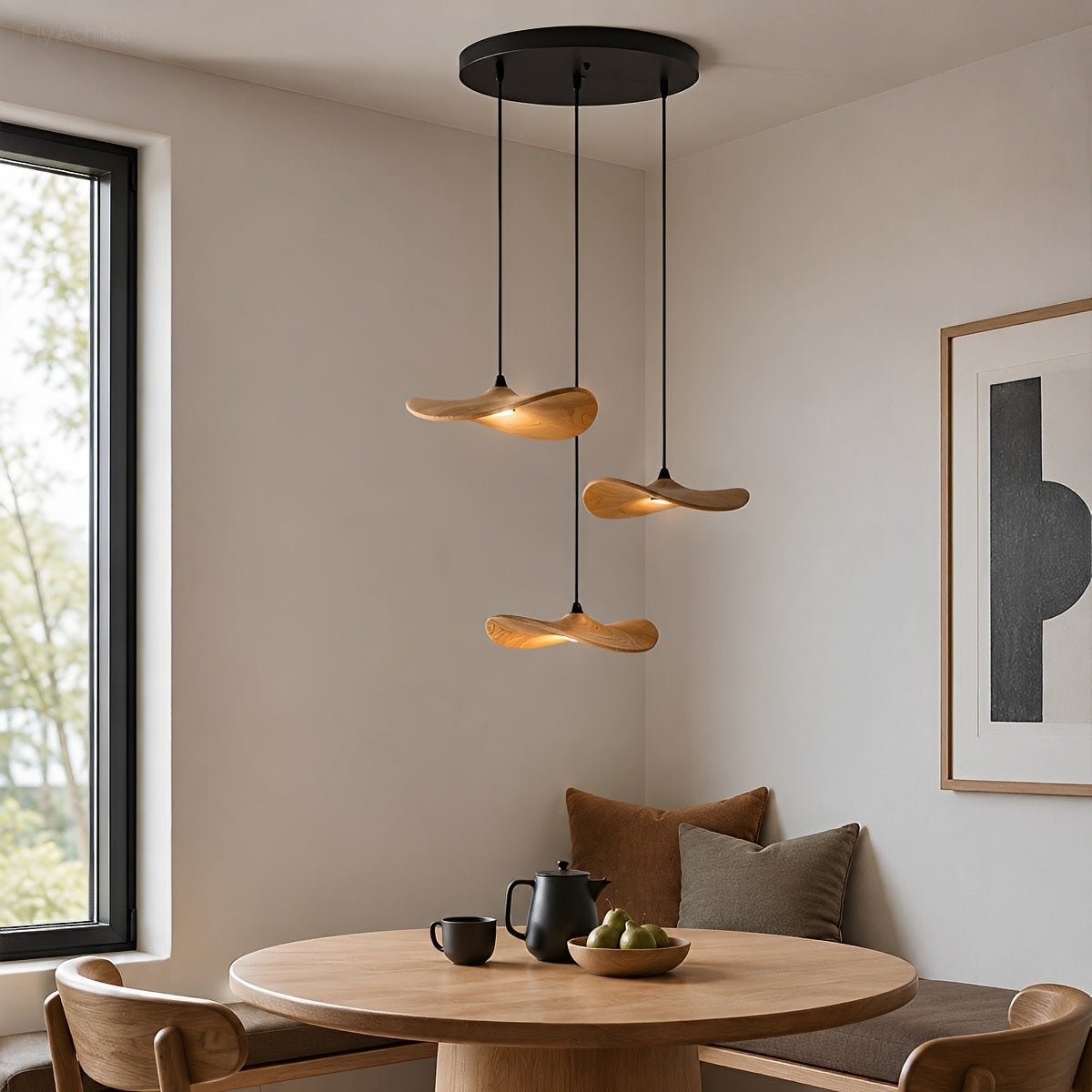 Modern Wood Natural Style Lotus Leaf LED Pendant Light