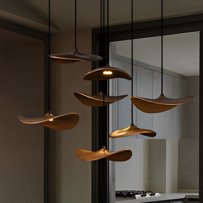 Modern Wood Natural Style Lotus Leaf LED Pendant Light