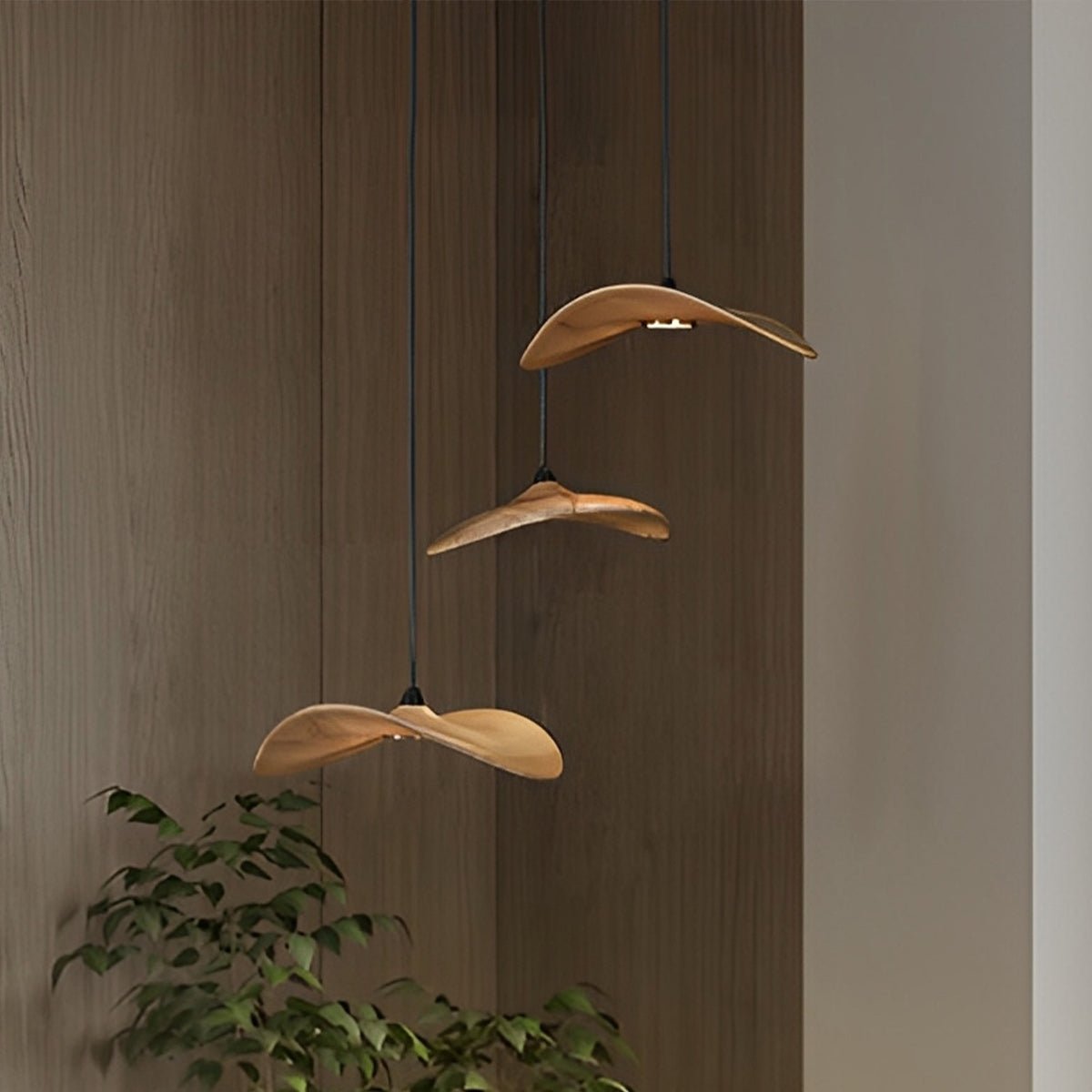 Modern Wood Natural Style Lotus Leaf LED Pendant Light