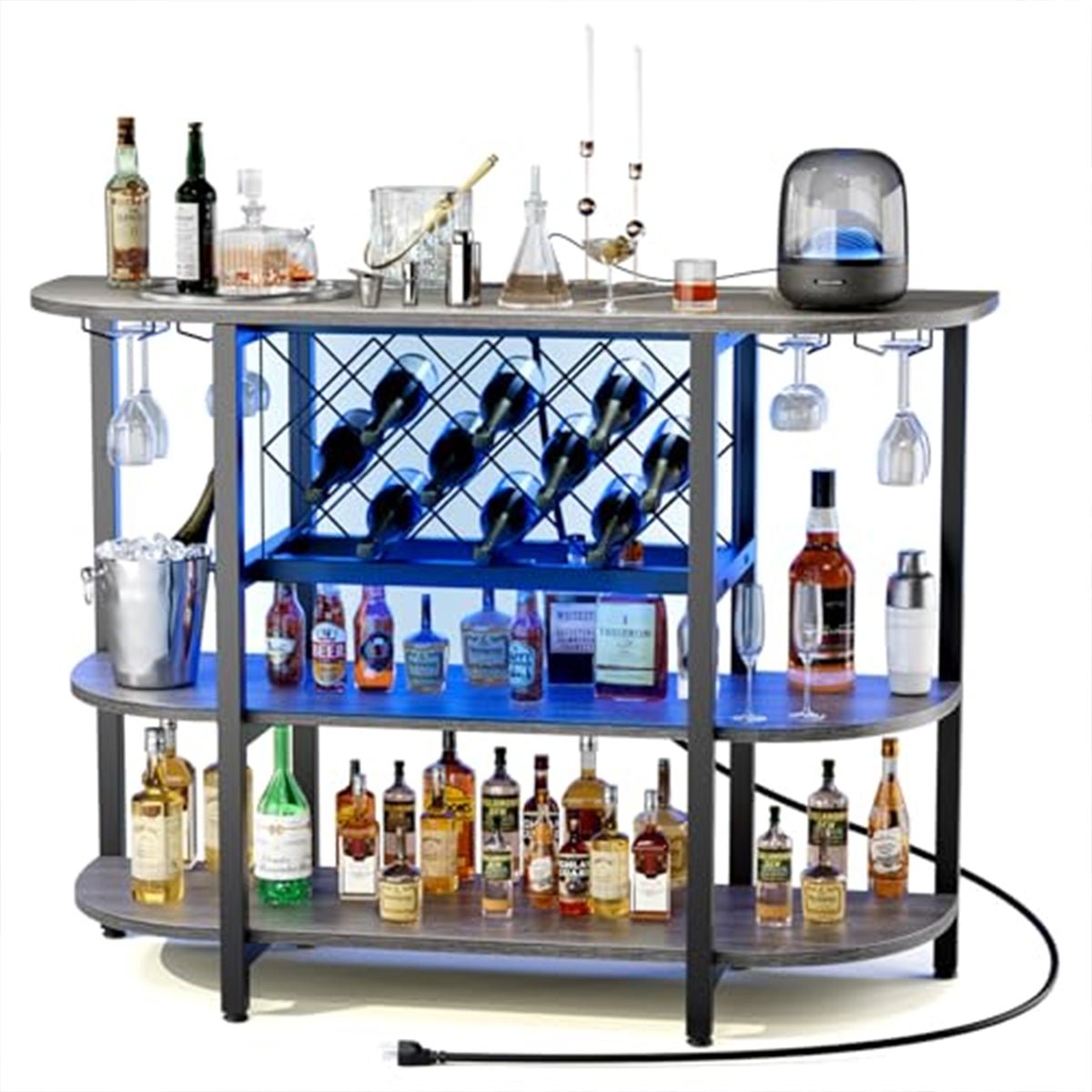 Multi-Tier Home Bar Cabinet Wine Storage with LED Lights