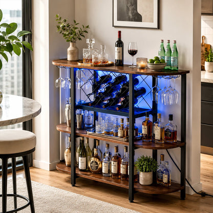 Multi-Tier Home Bar Cabinet Wine Storage with LED Lights