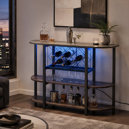 Multi-Tier Home Bar Cabinet Wine Storage with LED Lights