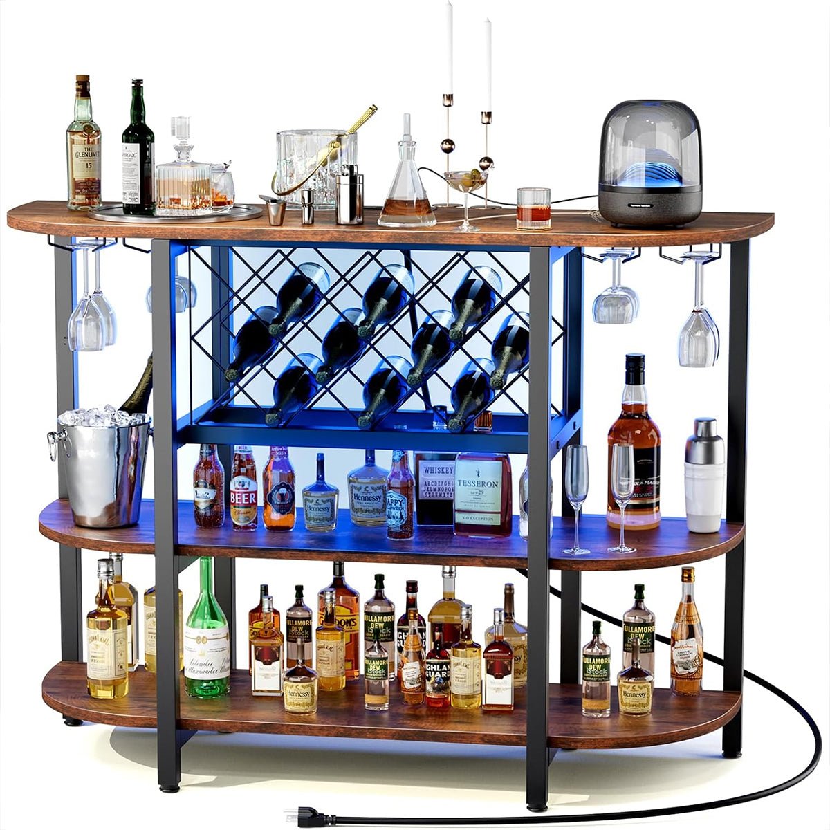 Multi-Tier Home Bar Cabinet Wine Storage with LED Lights