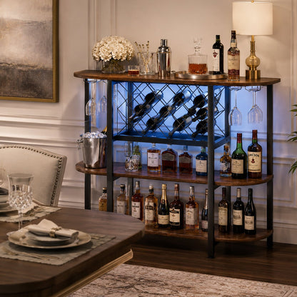 Multi-Tier Home Bar Cabinet Wine Storage with LED Lights