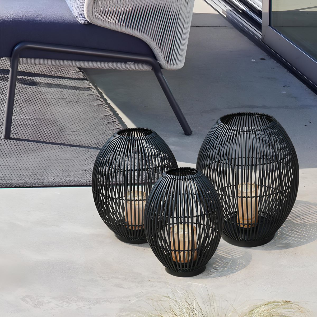 Outdoor Black Handmade LED Candle Lantern Floor Lamp