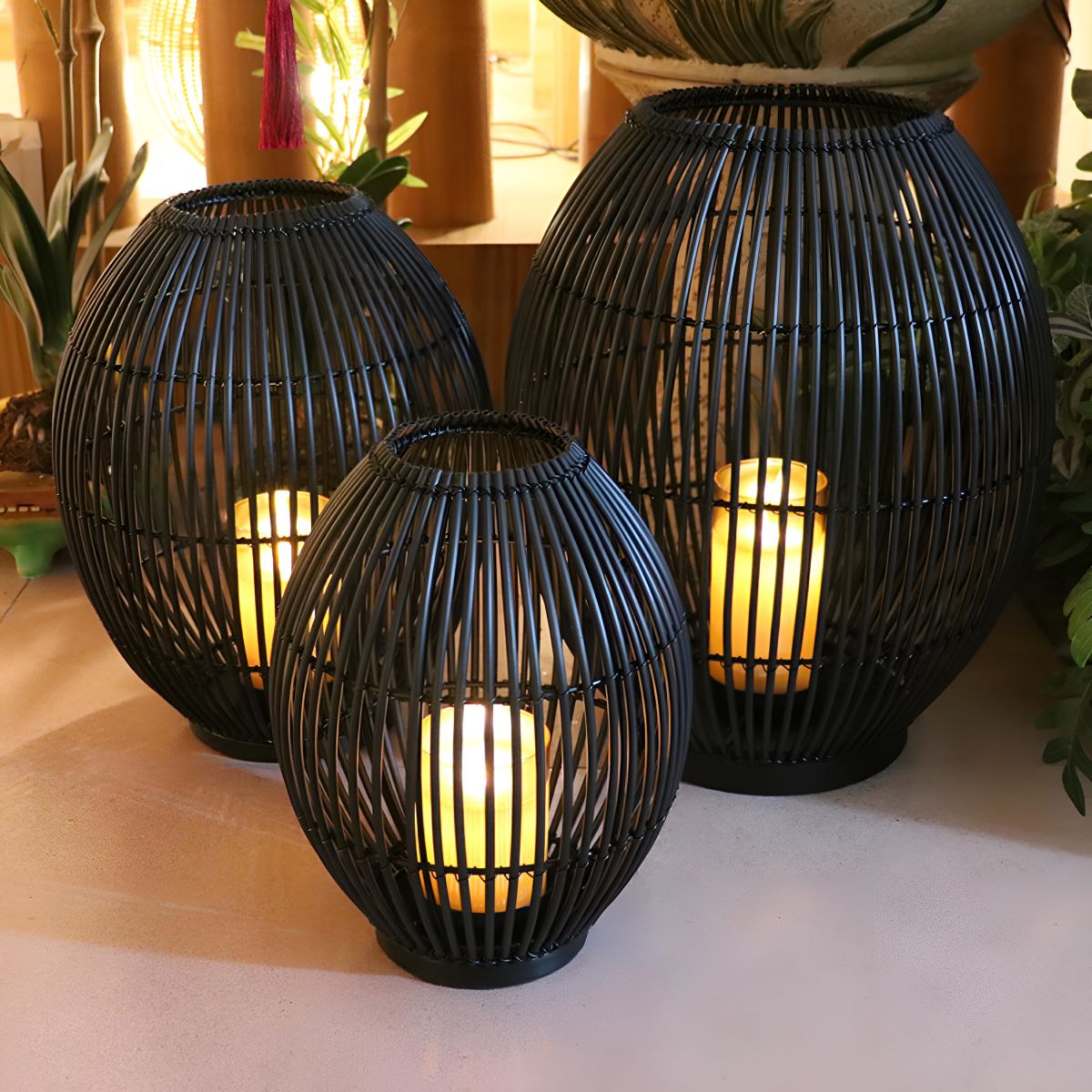 Outdoor Black Handmade LED Candle Lantern Floor Lamp