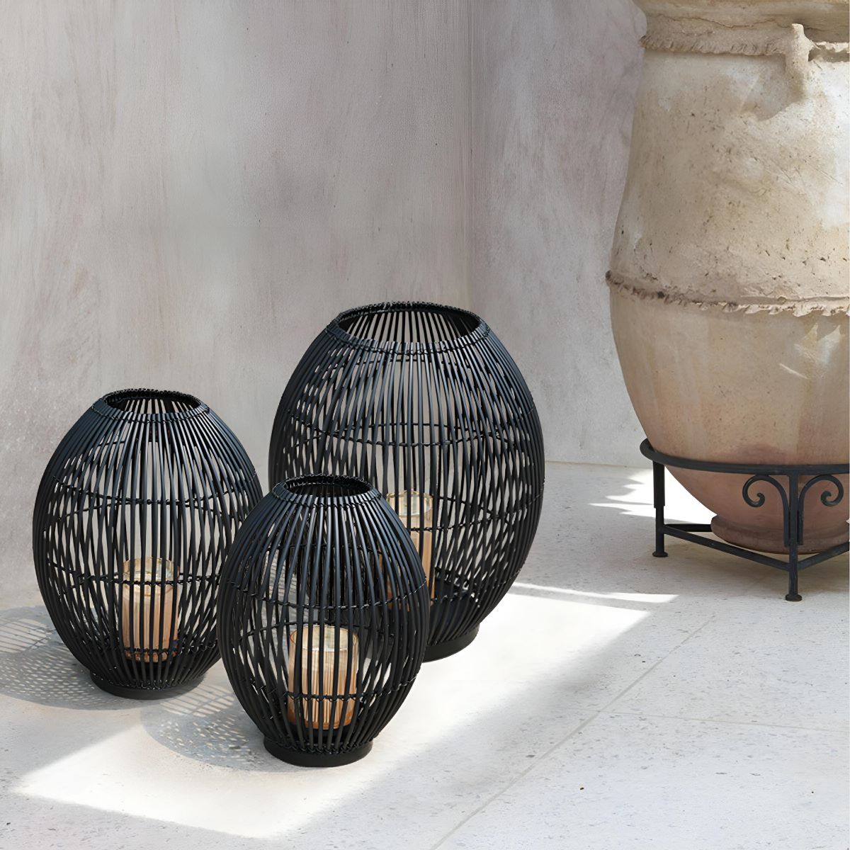 Outdoor Black Handmade LED Candle Lantern Floor Lamp