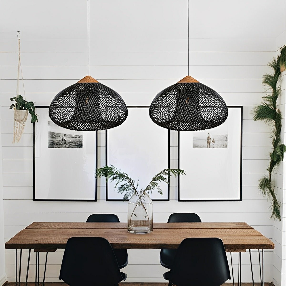 Oval-shaped Handmade Rattan Pendant Light – Boho Woven Hanging Lamp
