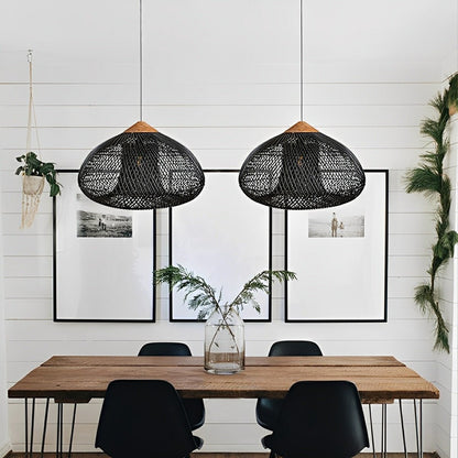 Oval-shaped Handmade Rattan Pendant Light – Boho Woven Hanging Lamp