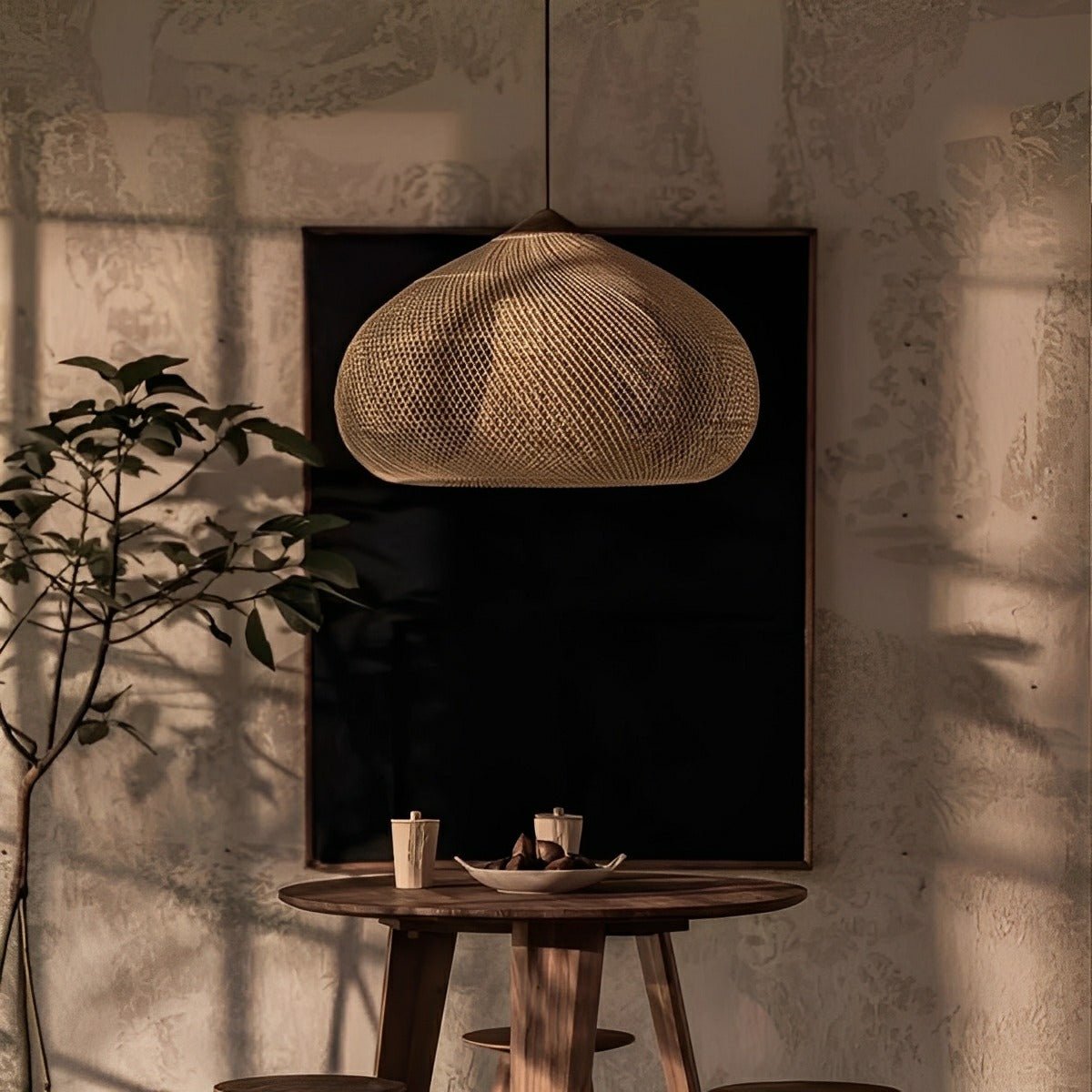 Oval-shaped Handmade Rattan Pendant Light – Boho Woven Hanging Lamp