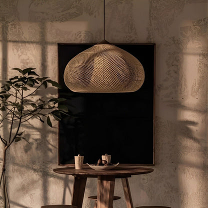 Oval-shaped Handmade Rattan Pendant Light – Boho Woven Hanging Lamp