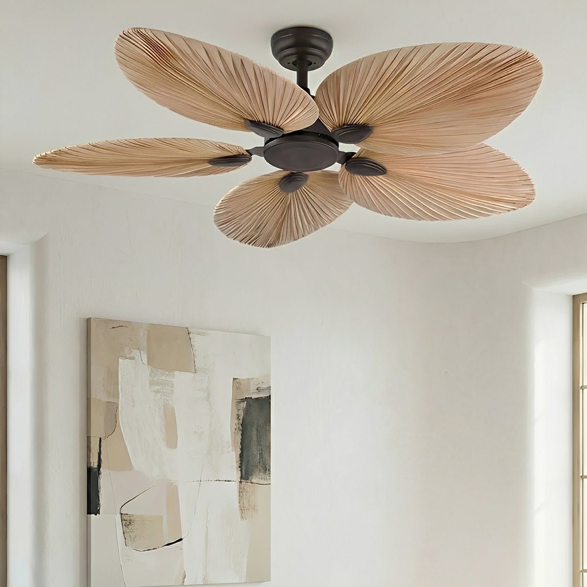 Palm Leaf Ceiling Fan with Silent DC Motor Frequency Conversion Remote Control For Bedroom