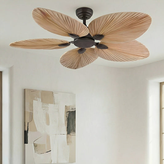 Palm Leaf Ceiling Fan with Silent DC Motor Frequency Conversion Remote Control For Bedroom