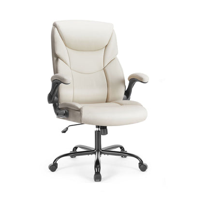 PU Leather Office Chair with Armrest,Lumbar Support, Strong Metal Base