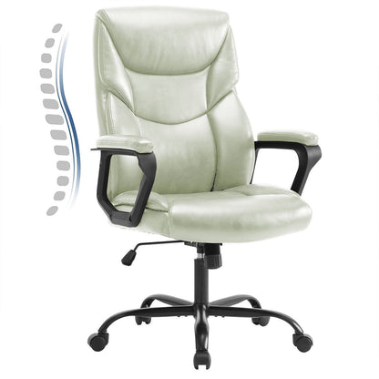 PU Leather Office Chair with Armrest,Lumbar Support, Strong Metal Base