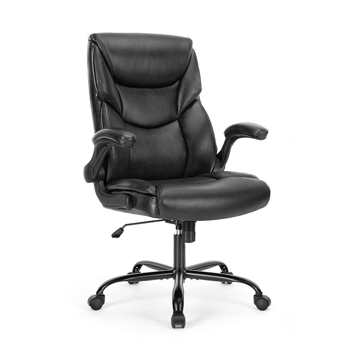PU Leather Office Chair with Armrest,Lumbar Support, Strong Metal Base