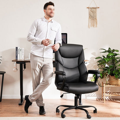 PU Leather Office Chair with Armrest,Lumbar Support, Strong Metal Base