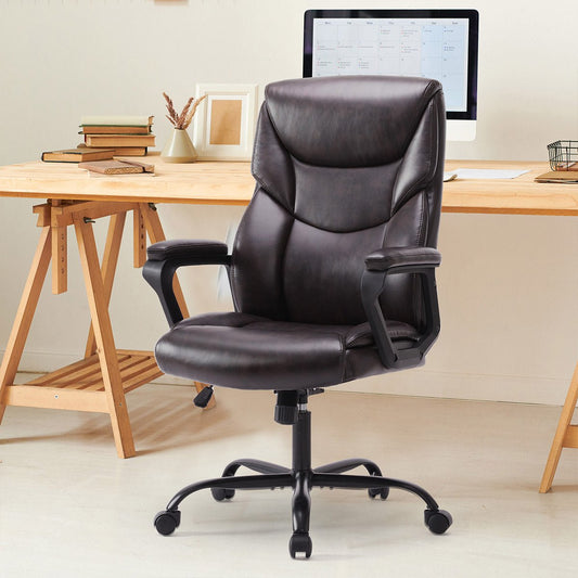 PU Leather Office Chair with Armrest,Lumbar Support, Strong Metal Base