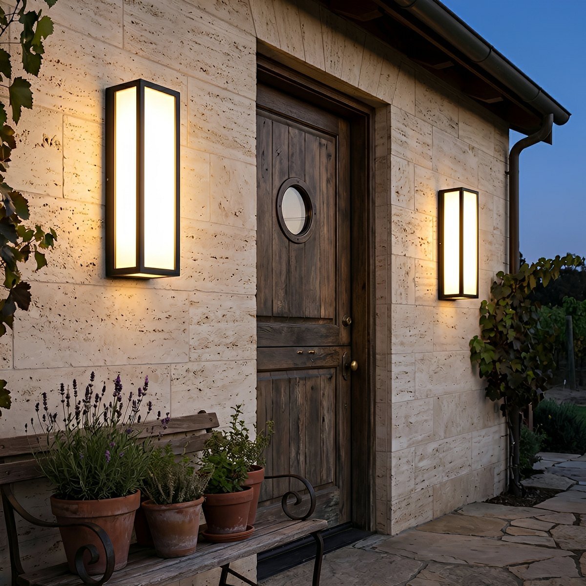 Rectangle LED Waterproof Motion Sensor Black Modern Wall Sconce Lighting