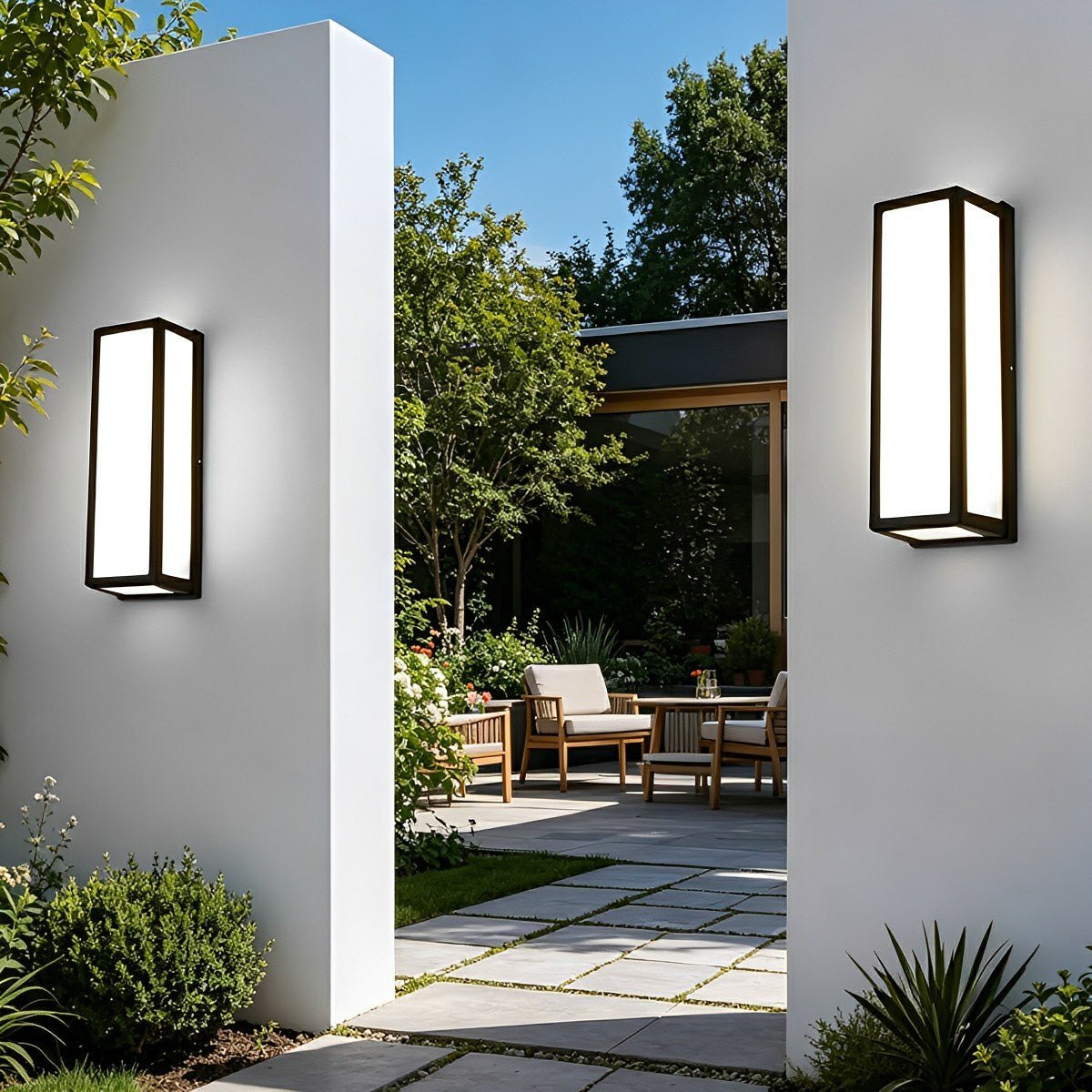 Rectangle LED Waterproof Motion Sensor Black Modern Wall Sconce Lighting