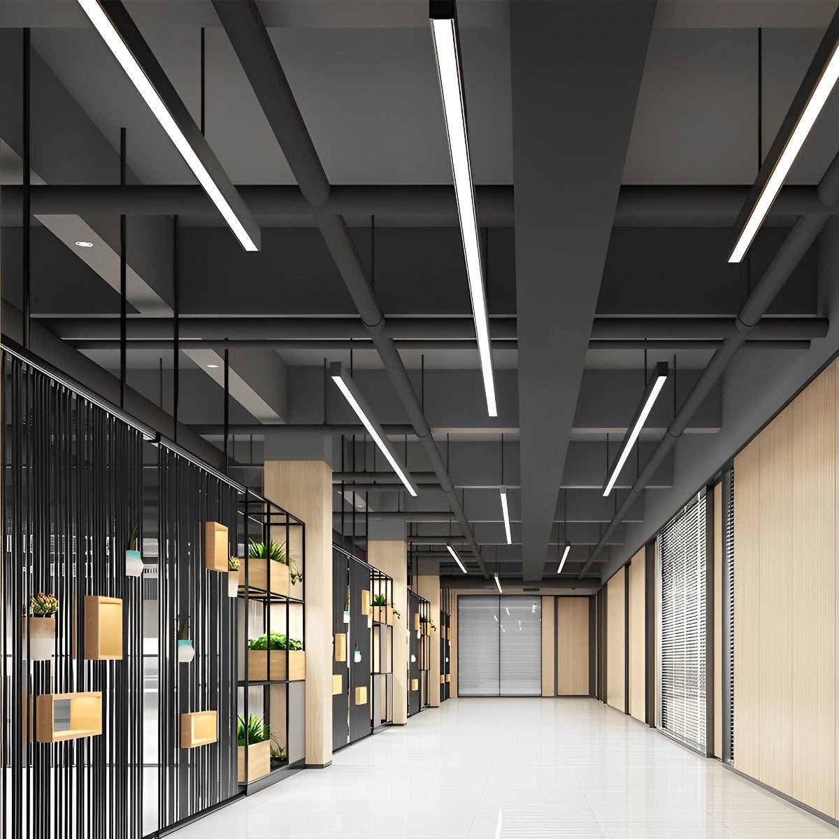 Minimalist Black LED Recessed Office Hanging Linear Light Set