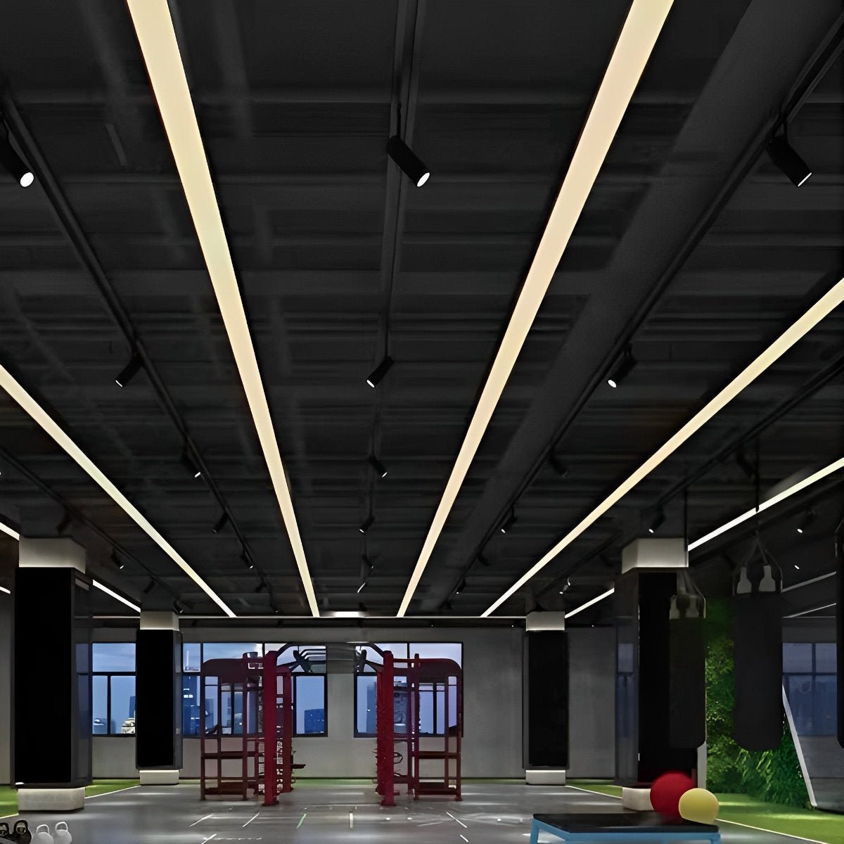 Minimalist Black LED Recessed Office Hanging Linear Light Set
