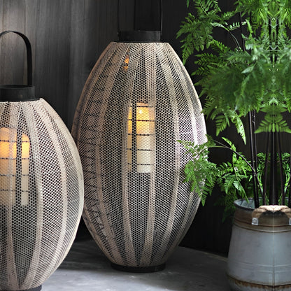 Retro Handmade Oval Cage LED Candle Floor Lamp Lantern