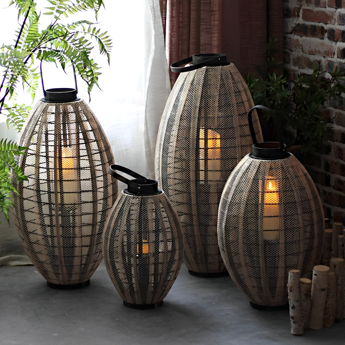 Retro Handmade Oval Cage LED Candle Floor Lamp Lantern