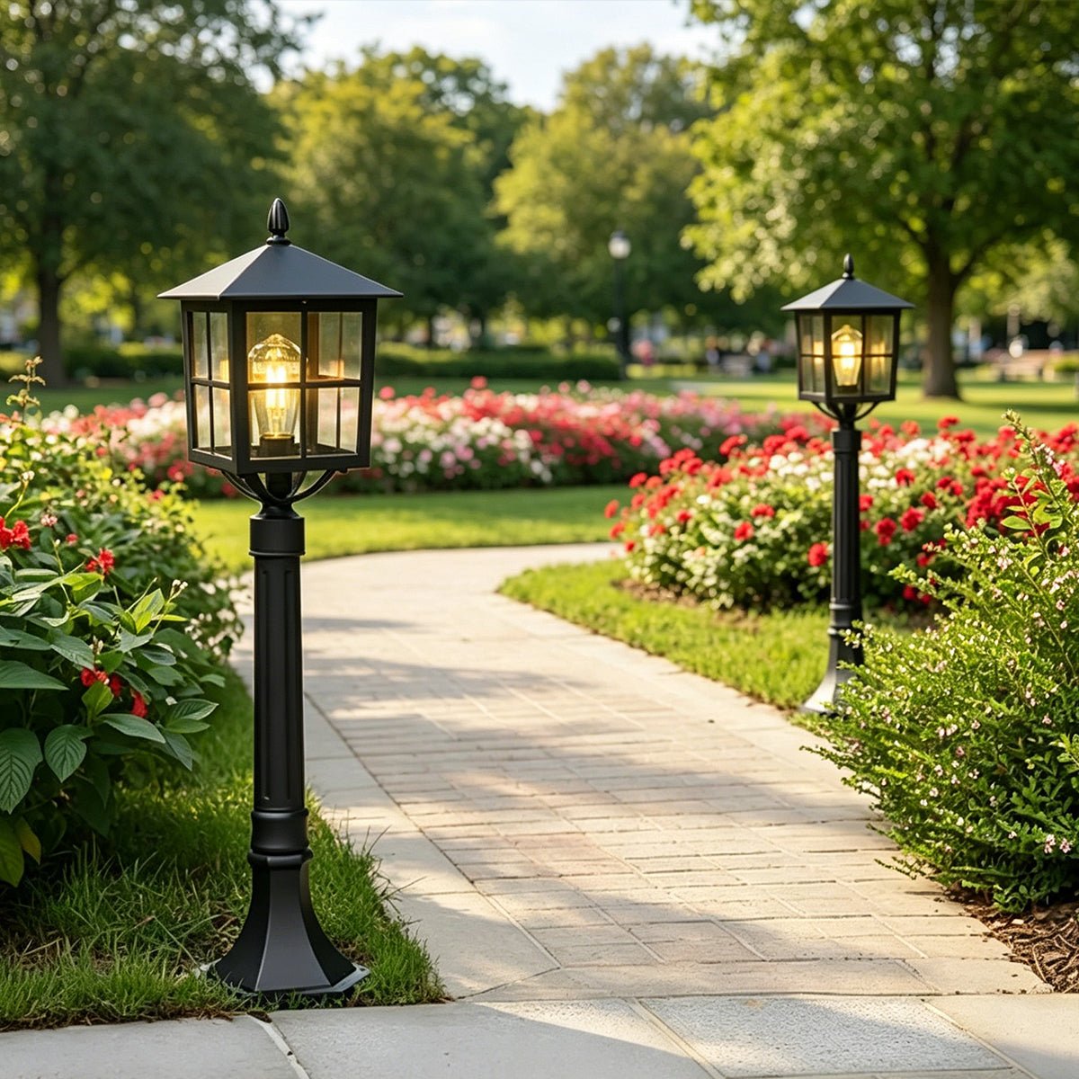 Retro Waterproof Black Outdoor Lawn Post Lights Lantern Lamps