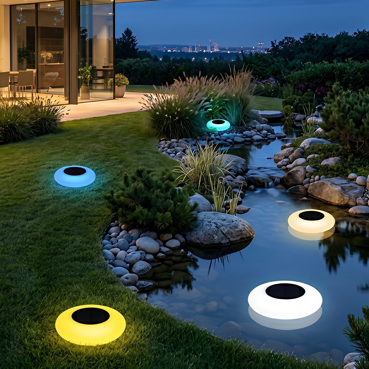 Round Colorful RGB LED Waterproof Solar Modern Outdoor Lights Pool Lights Water Floating Light Pond Lamp