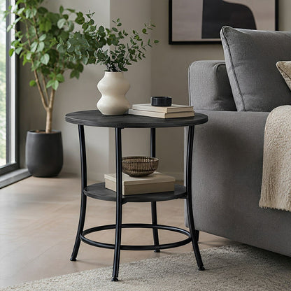 Round Side Table with Storage Shelf 2-Tier Nightstand