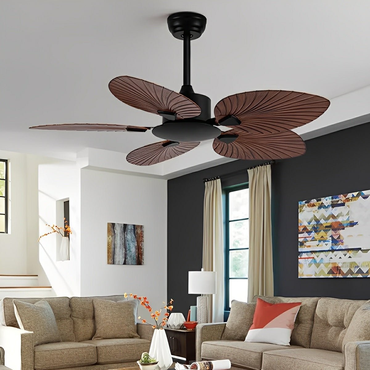 Rustic Coastal Leaf-shaped Modern DC Motor Reverse Ceiling Fan