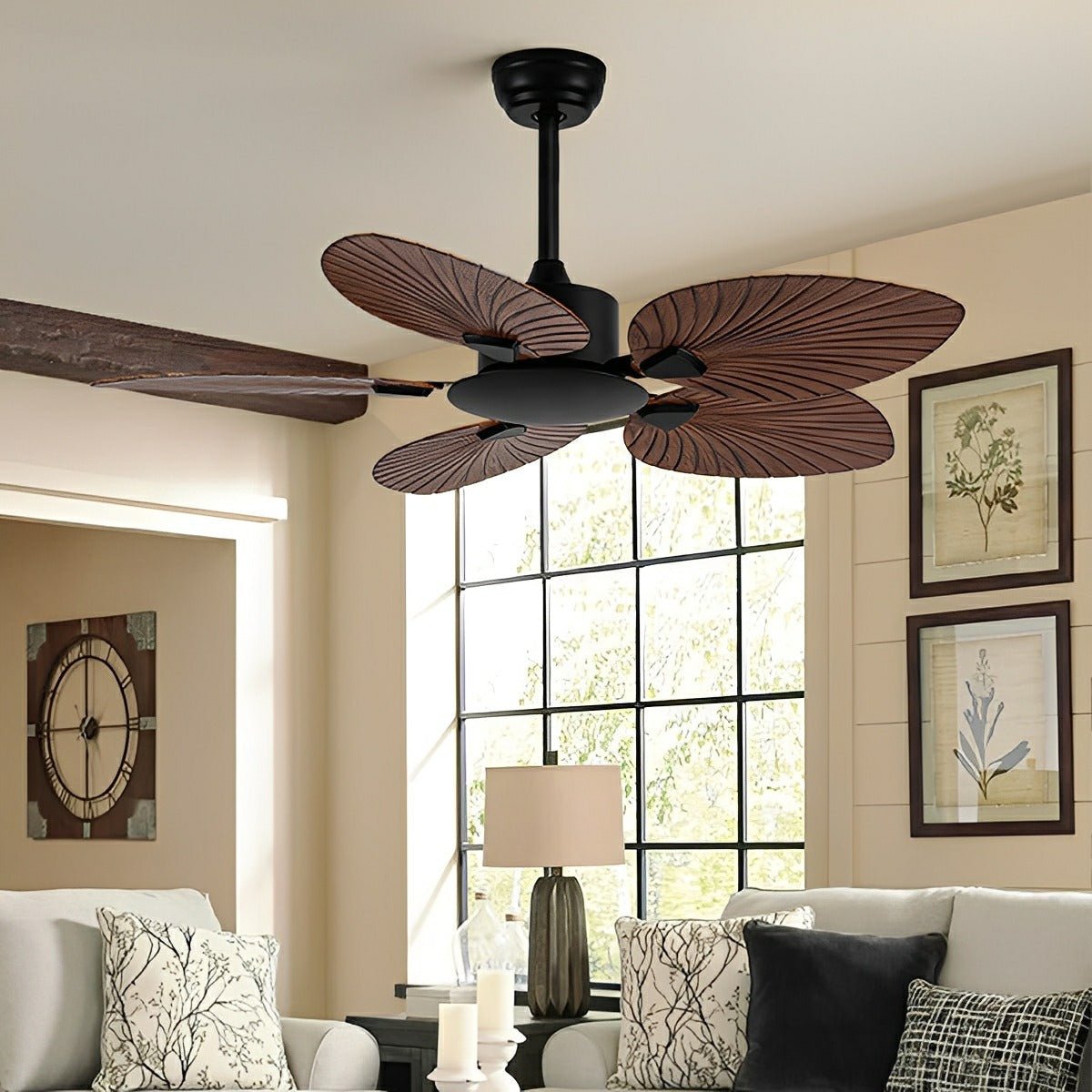 Rustic Coastal Leaf-shaped Modern DC Motor Reverse Ceiling Fan