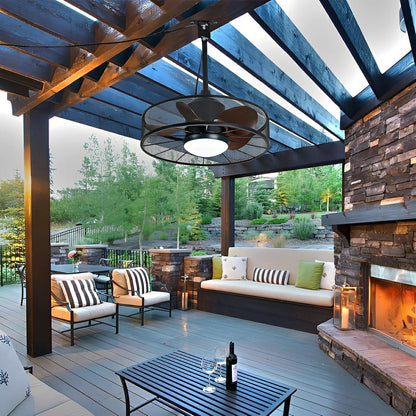 Rustic Mesh Ring - Round Outdoor DC Motor Reverse Ceiling Fan Light