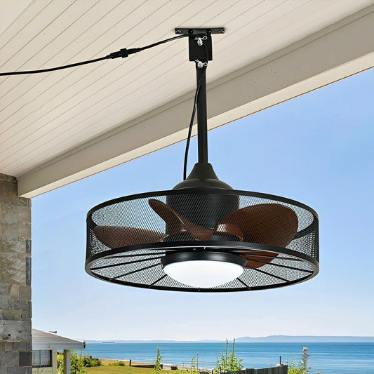 Rustic Mesh Ring - Round Outdoor DC Motor Reverse Ceiling Fan Light