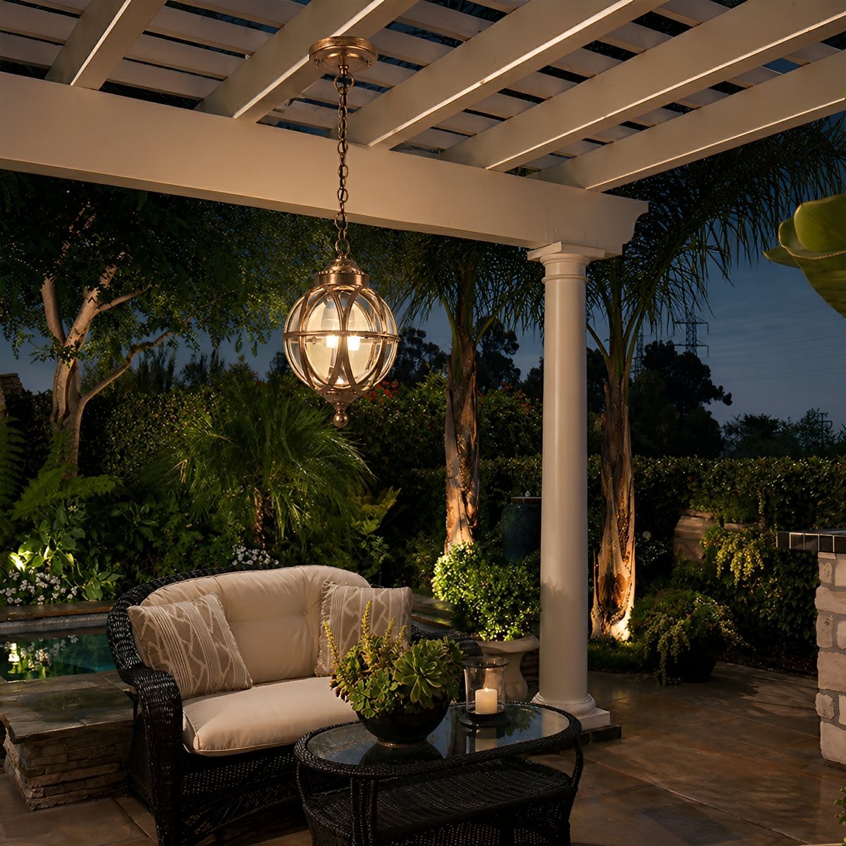 Rustic Waterproof Globe Outdoor Light Pendant Light Hanging Lantern