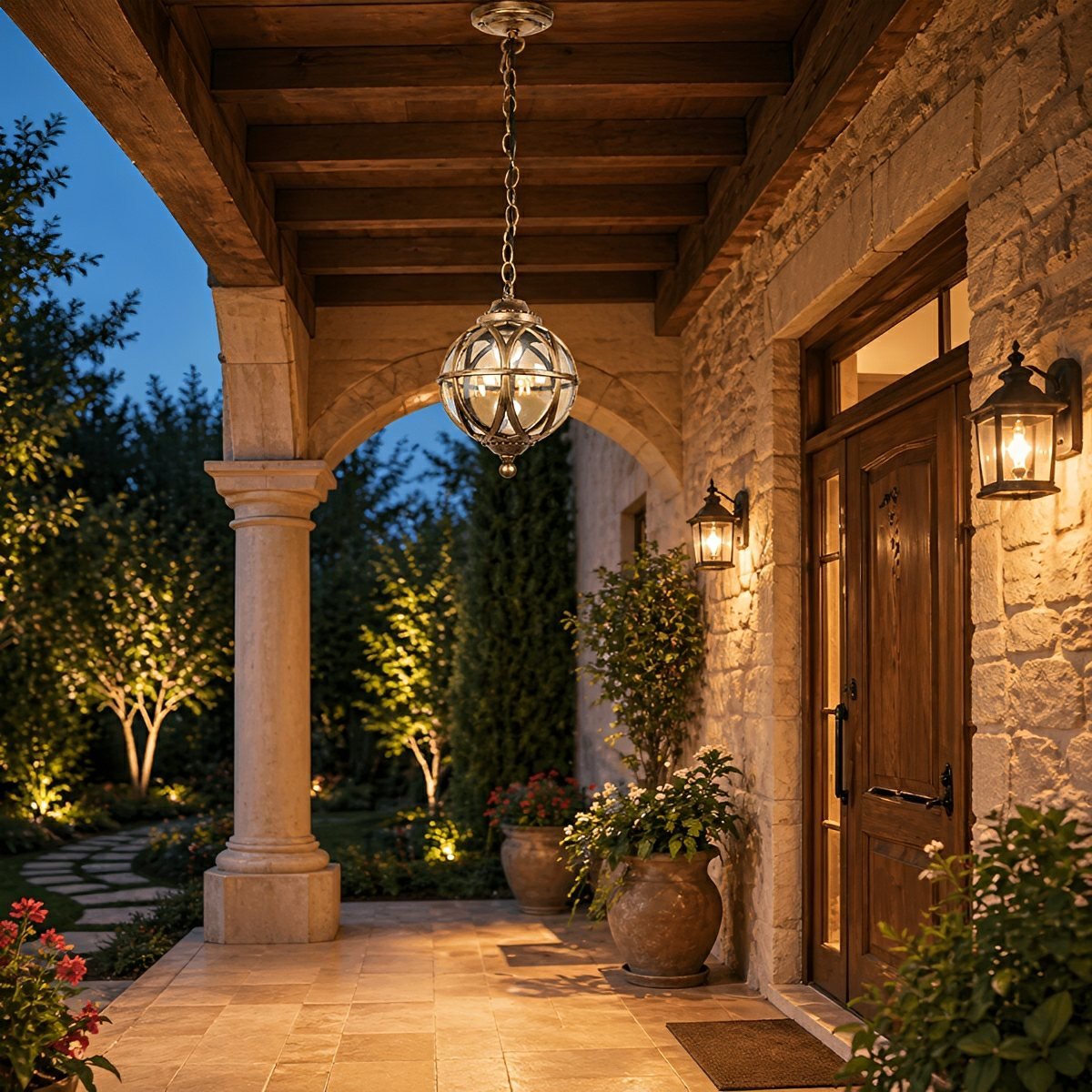 Rustic Waterproof Globe Outdoor Light Pendant Light Hanging Lantern