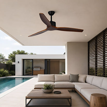 Sculptural Waterproof Modern Wood Reverse Outdoor Ceiling Fan