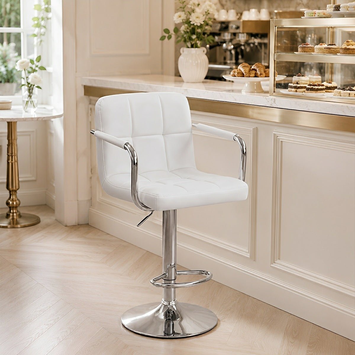Set of 2 Adjustable Swivel Bar Chairs with Armrests