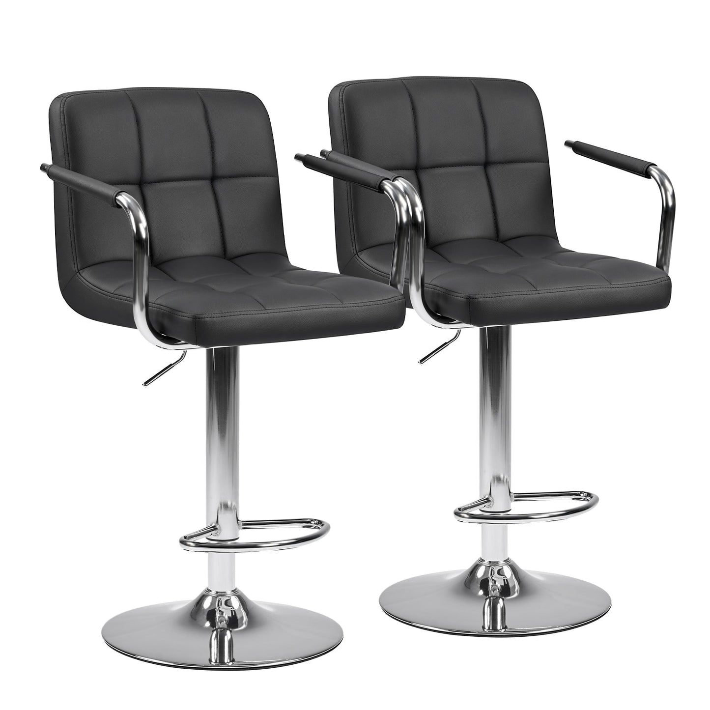 Set of 2 Adjustable Swivel Bar Chairs with Armrests