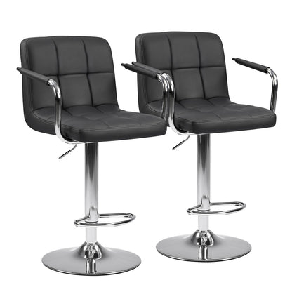 Set of 2 Adjustable Swivel Bar Chairs with Armrests