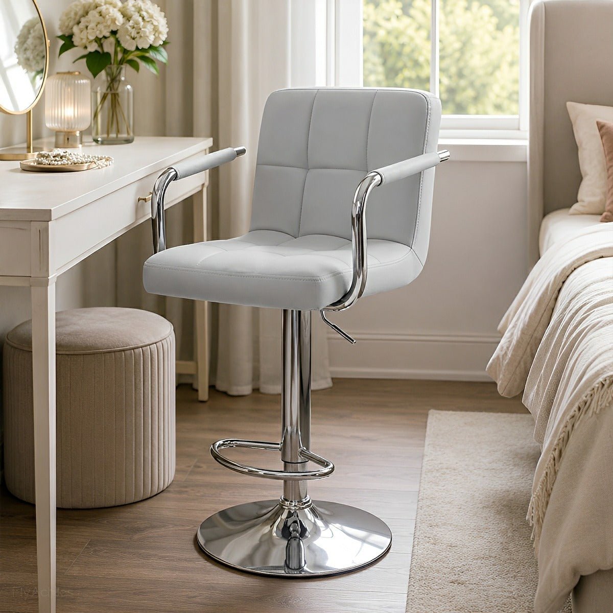 Set of 2 Adjustable Swivel Bar Chairs with Armrests