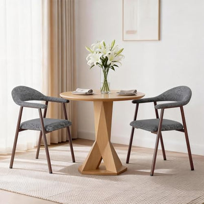 Set of 2 Modern Linen Dining Chairs with Curved Backrest