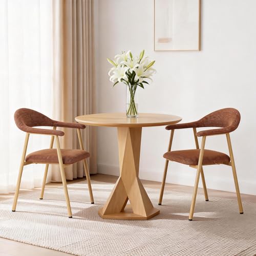 Set of 2 Modern Linen Dining Chairs with Curved Backrest