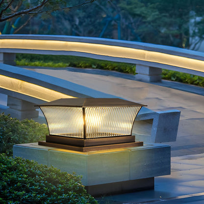 Waterproof Copper Square Tower Striped Glass LED Outdoor Post Lights