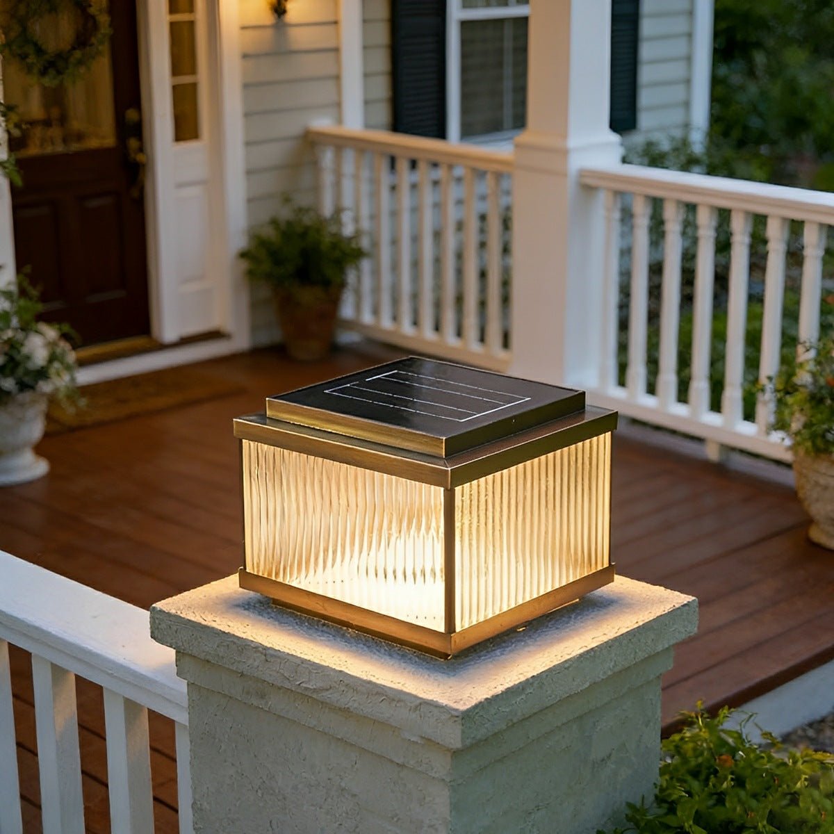 Solar Waterproof Square Vintage Copper LED Outdoor Post Light