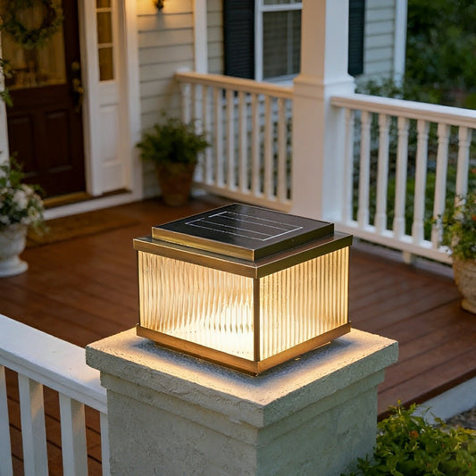 Solar Waterproof Square Vintage Copper LED Outdoor Post Light