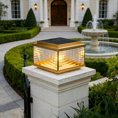 Solar Waterproof Square Vintage Copper LED Outdoor Post Light